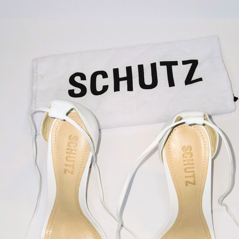 SCHUTZ Sandals White Heels Silver Studs Ramon Leather Shoes Women Size 7.5 NEW - Picture 4 of 9